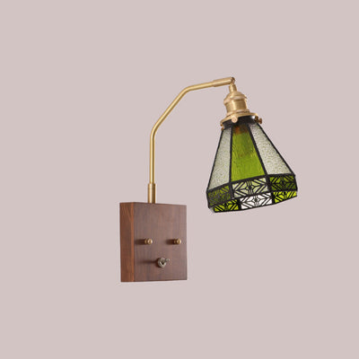 Contemporary Retro Square Cone All Copper Wood Glass 1-Light Wall Sconce Lamp For Living Room