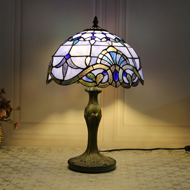 Traditional Tiffany Dragonfly Stained Glass Resin Base 1-Light Table Lamp For Home Office