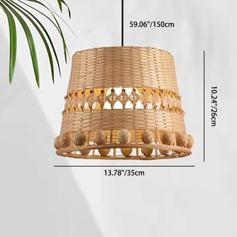 Traditional Chinese Round Dome Bamboo Weaving Hollow 1-Light Pendant Light For Living Room