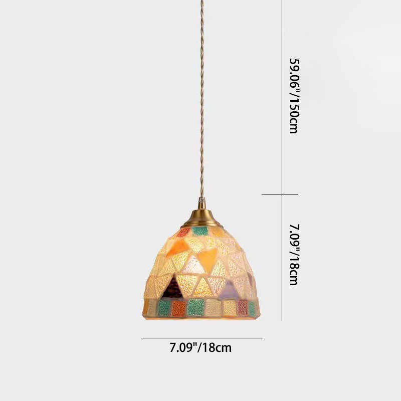 Traditional Tiffany Shell Decor Stained Glass Semicircle 1-Light Pendant Light For Bedroom