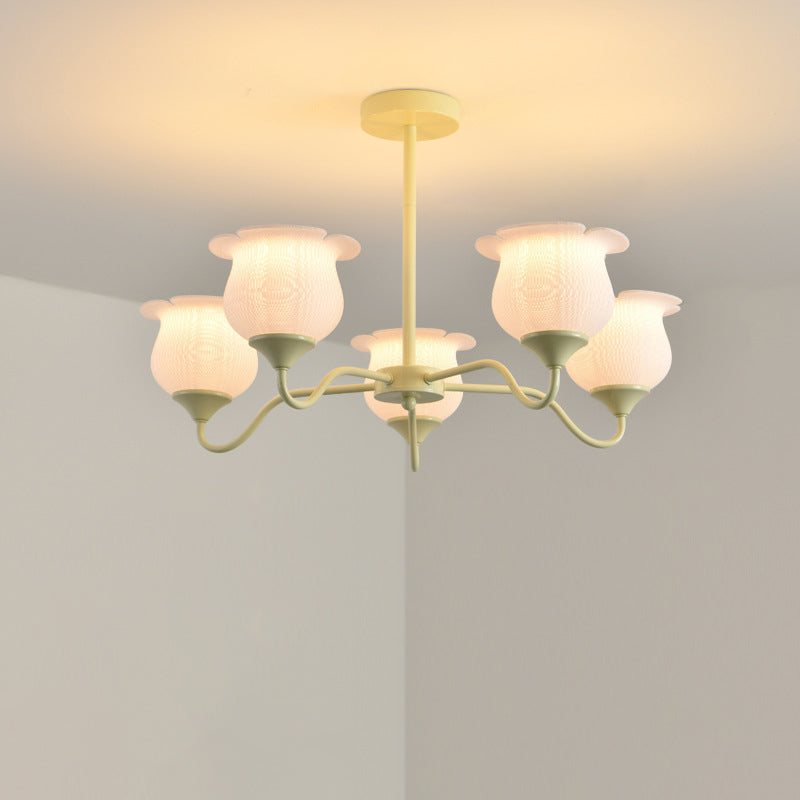 Modern Art Deco Iron Frame PLA Bell Orchid Flower Shade 3/5/6-Light Chandelier For Living Room