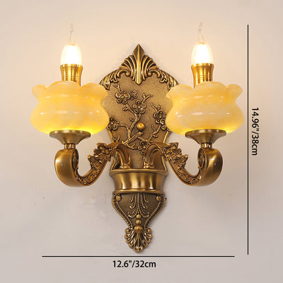 Traditional European Candlestick Holder Floral Zinc Alloy Jade Crystal 2-Light Wall Sconce Lamp For Living Room