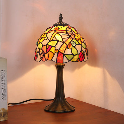 Traditional Tiffany Dome Iron Stained Glass 1-Light Table Lamp For Bedroom