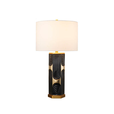 Modern Light Luxury Plated Ceramic Column Fabric 1-Light Table Lamp