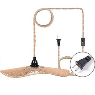 Traditional Rustic Woven Straw Hat Iron Paper Rope 1-Light Pendant Light For Living Room