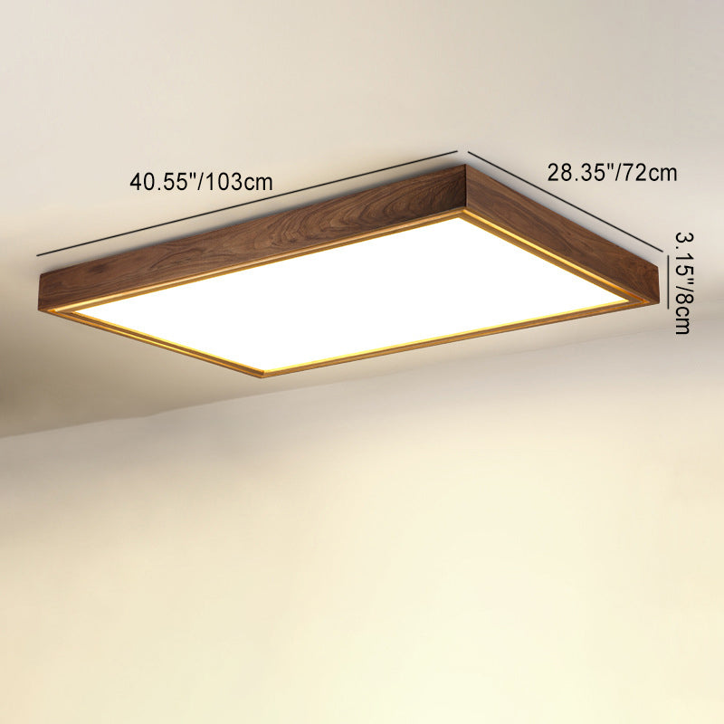 Modern Minimalist Rectangular Square Wood Acrylic LED Flush Mount Lighting For Living Room