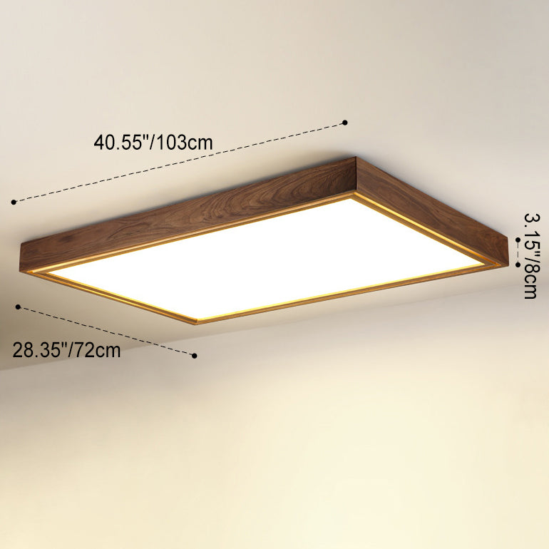 Traditional Chinese Walnut Iron Acrylic Square Rectangular LED Flush Mount Ceiling Light For Living Room