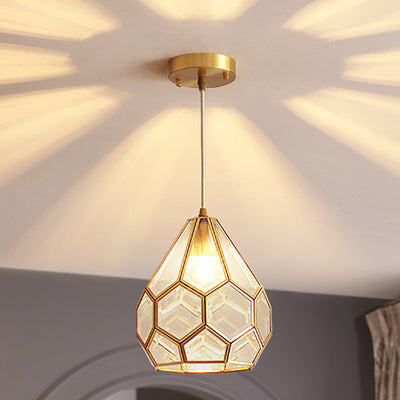 Modern Luxury Gold Finish Frame Geometric Glass Shade 1-Light Pendant Light For Bedroom