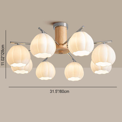 Modern Simplicity Wood Hardware Glass Stripes 3/5/6/8-Light Chandelier For Living Room