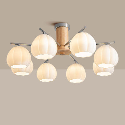 Modern Simplicity Wood Hardware Glass Stripes 3/5/6/8-Light Chandelier For Living Room