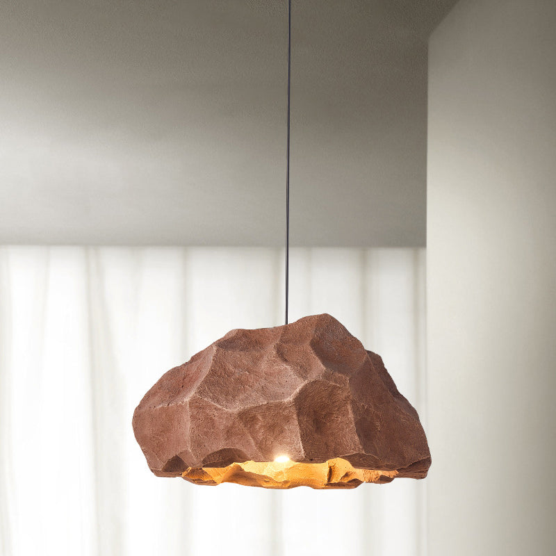 Traditional Japanese Polystyrene Rock 1-Light Pendant Light For Dining Room