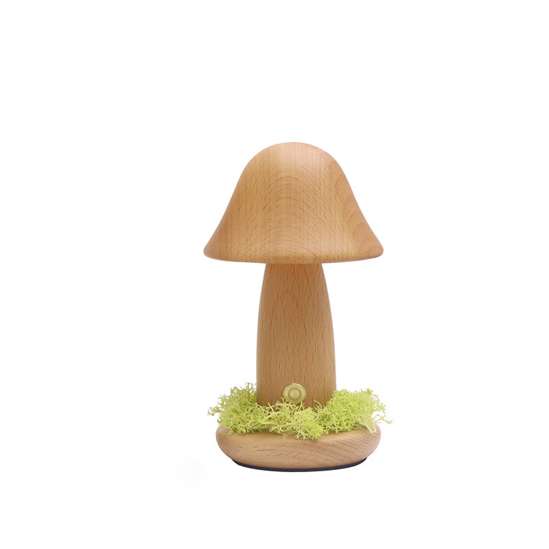 Modern Art Deco Mushroom Round Solid Wood LED Table Lamp For Bedroom