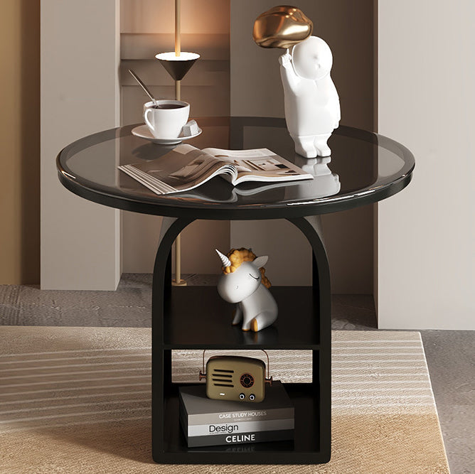 Modern Minimalist Round Rectangular Base Glass Iron Frame Coffee Table 3-Tier For Living Room