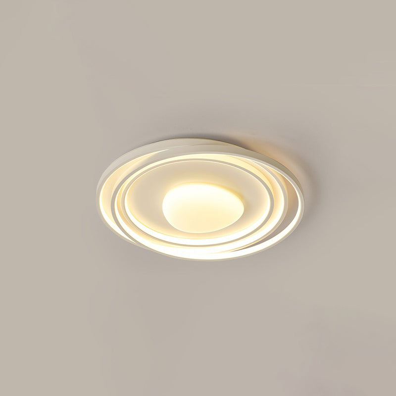 Modern Minimalist Cream Round Acrylic Iron LED Flush Mount Ceiling Light For Living Room