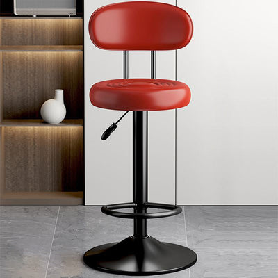 Contemporary Luxury Round Leather Upholstered Swivel Bar Stool Height Adjustable Footrest For Dining Room