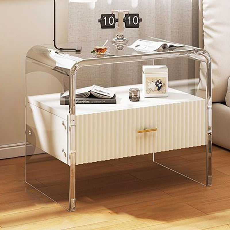 Modern Simplicity Rectangular Tabletop Acrylic Solid Wood Nightstand 1-Drawer For Bedroom