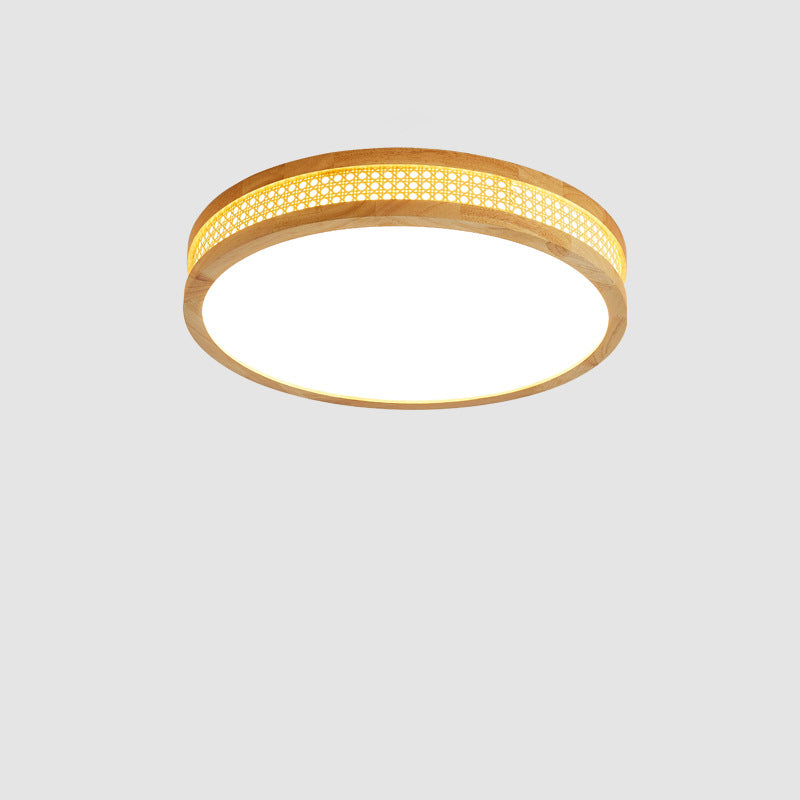 Modern Minimalist Round Acrylic Wood LED Flush Mount Ceiling Light For Bedroom