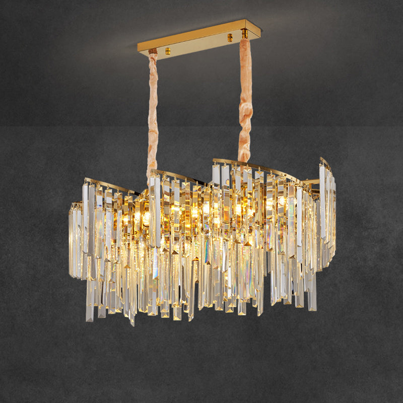 Contemporary Luxury Oval Iron Crystal 10/12 Light Chandelier For Living Room