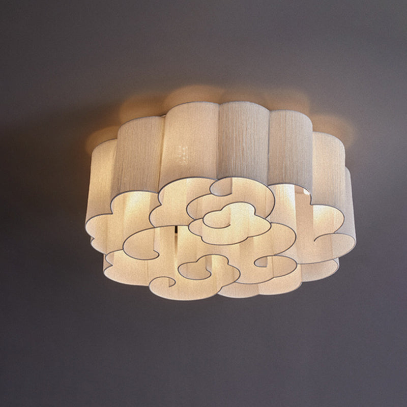 Traditional Chinese Iron Fabric Round Cloud 5/6/7/9/12/13 Light Flush Mount Ceiling Light For Bedroom