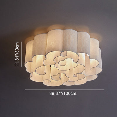 Traditional Chinese Iron Fabric Round Cloud 5/6/7/9/12/13 Light Flush Mount Ceiling Light For Bedroom