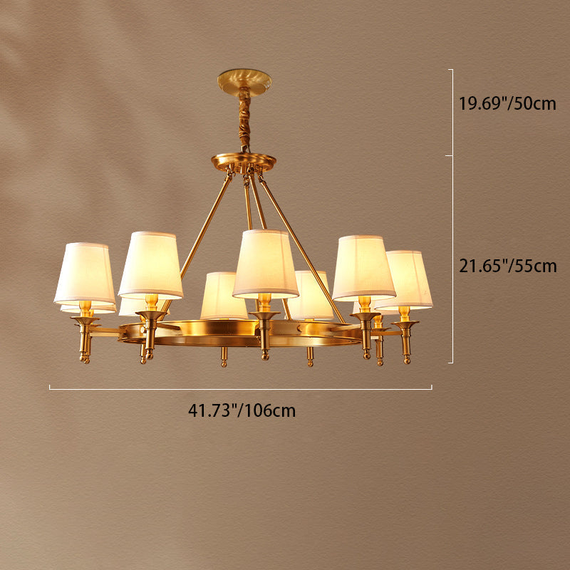 Modern Luxury Round Candelabra Copper Fabric 5/6/8/10 Light Chandelier For Living Room