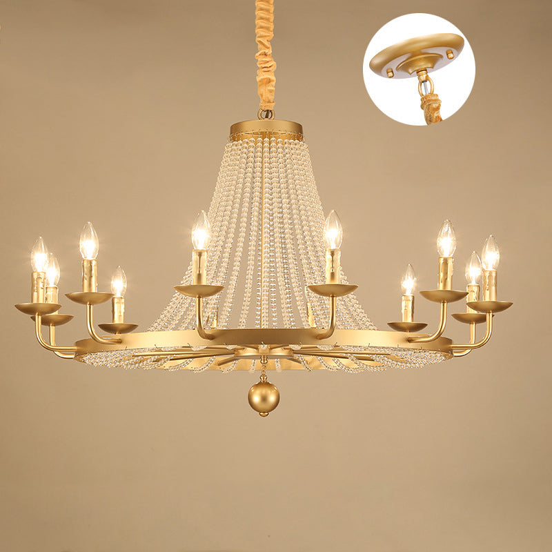 Contemporary Luxury Iron Round Frame Candelabra Crystal Bead 6/8/10/12-Light Chandelier For Living Room