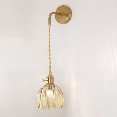 Modern Minimalist Floral Copper Glass 1-Light Wall Sconce Lamp For Living Room