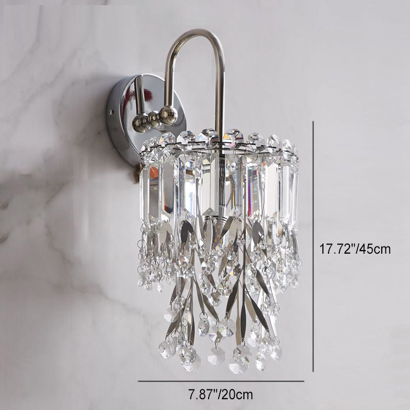 Modern Luxury Cylinder Stainless Steel Crystal 1-Light Wall Sconce Lamp For Bedroom