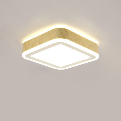 Modern Minimalist Round Square Wood Grain Hardware Acrylic LED Flush Mount Ceiling Light For Living Room