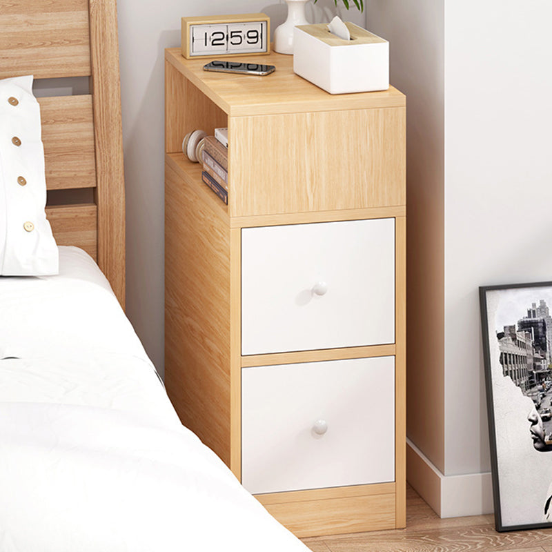 Contemporary Scandinavian Square Tabletop Artificial Panel Nightstand 2-Drawer For Bedroom