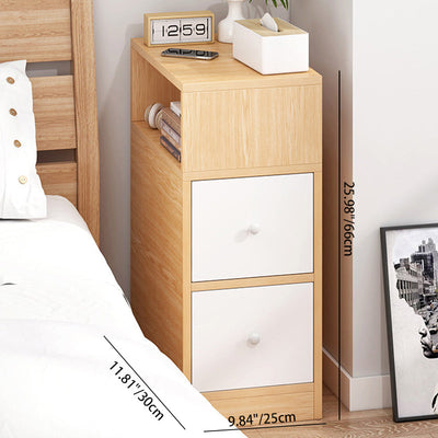 Contemporary Scandinavian Square Tabletop Artificial Panel Nightstand 2-Drawer For Bedroom