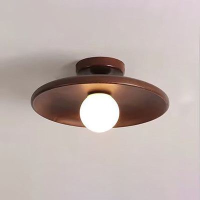 Contemporary Simplicity Round Wood Glass 1-Light Semi-Flush Mount Ceiling Light For Living Room