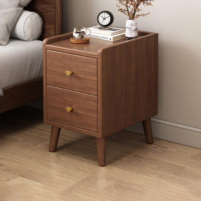 Traditional Chinese Rectangular Wood Density Panel Nightstand 2-Drawer For Bedroom