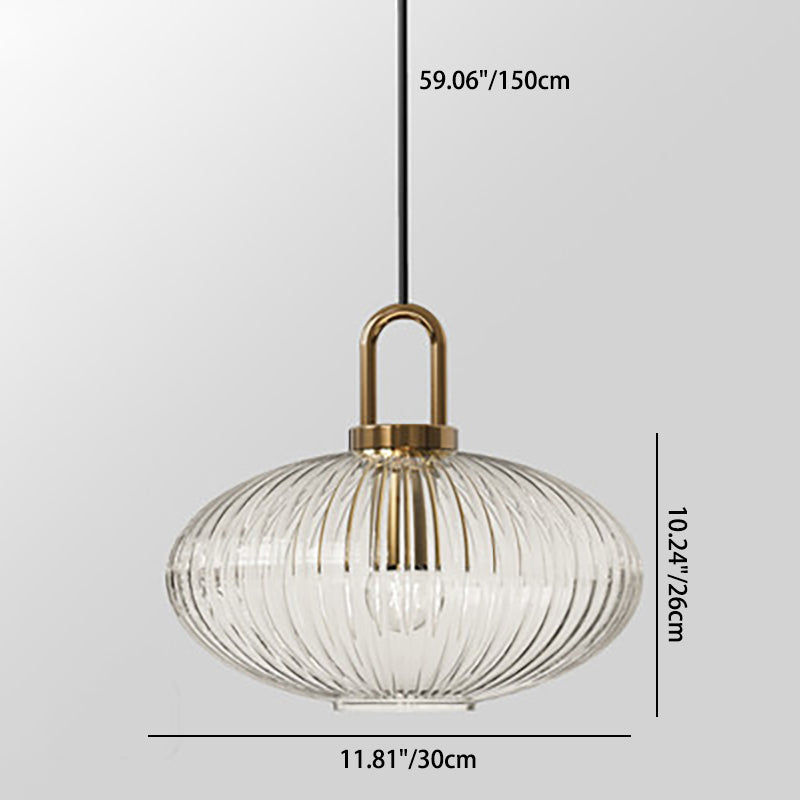 Contemporary Nordic Round Oval Pumpkin Stainless Steel Striped Glass 1-Light Pendant Light For Living Room