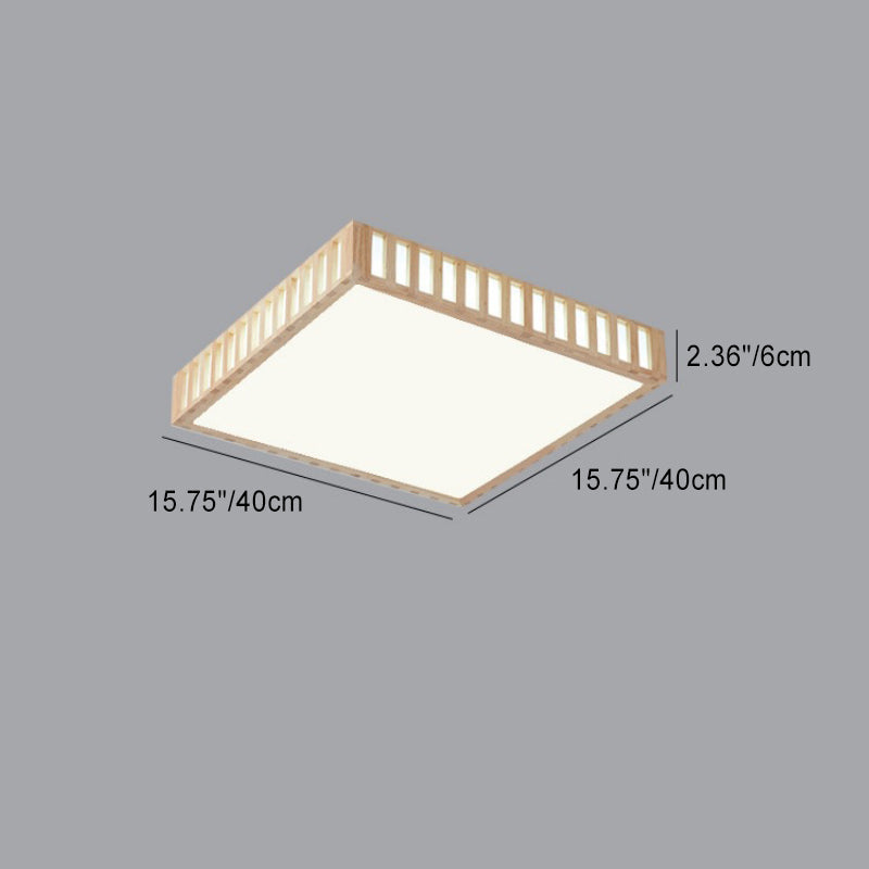 Modern Minimalist Square Wood Acrylic LED Flush Mount Ceiling Light For Bedroom