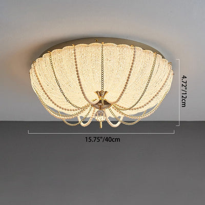 Modern Art Deco Pumpkin Half Round Iron Crystal LED Flush Mount Ceiling Light For Bedroom