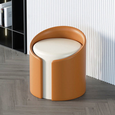 Modern Minimalist Leather Wood Sponge Round Cylinder Footstool Backrest Armless For Entryways