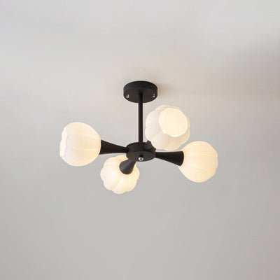 Modern Minimalist Cream Flower Iron Glass 4/6 Light Chandelier For Living Room