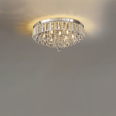 Modern Luxury Round Iron Crystal Beads 6/9-Light Flush Mount Ceiling Light For Living Room