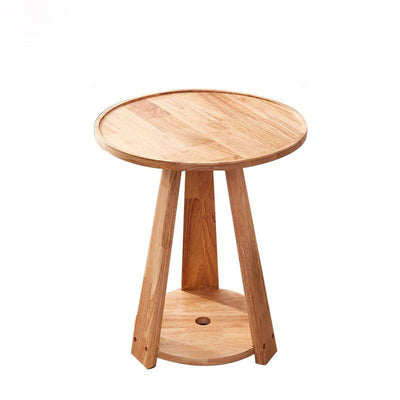 Modern Simplicity Round Rubber Wood End Table 2-Tier For Living Room