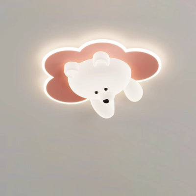 Modern Art Deco Round Cloud Bear Acrylic Iron LED Flush Mount Ceiling Light For Bedroom