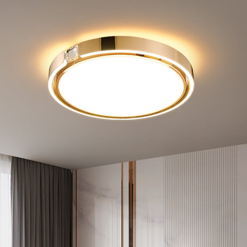 Modern Luxury Round Electroplated Aluminum Acrylic LED Flush Mount Ceiling Light For Bedroom