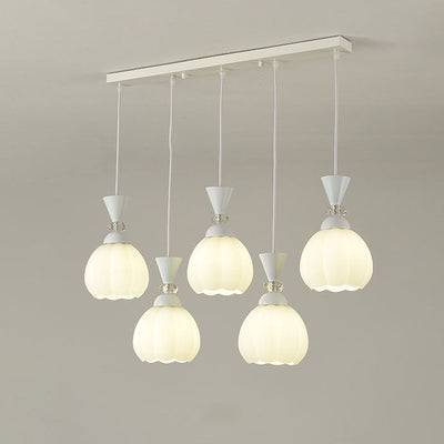 Contemporary Creative Cream Glass Flower Bud Iron 3/5-Light Island Light Chandelier For Bedroom