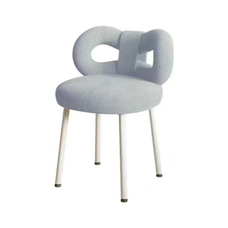 Contemporary Nordic Lambswool Round Vanity Stool Butterfly Backrest For Bedroom