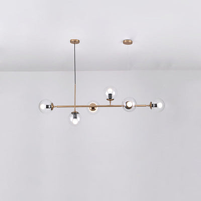 Modern Mid-Century Iron Long Strip Glass Ball 4/6-Light Chandelier Island Light For Dining Room