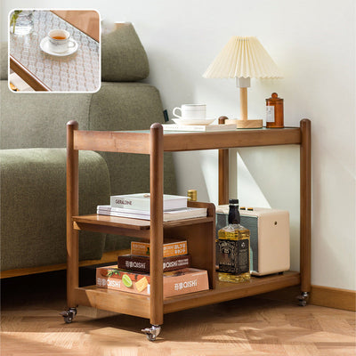 Modern Simplicity Rectangular Glass Top Wood Frame Side Table 2-Tier For Living Room