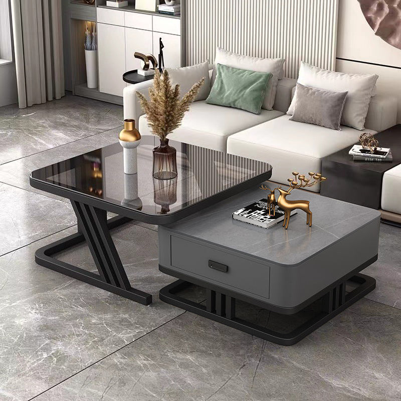 Modern Luxury Board Top Iron Frame Square Nesting Coffee Table Drawer For Living Room