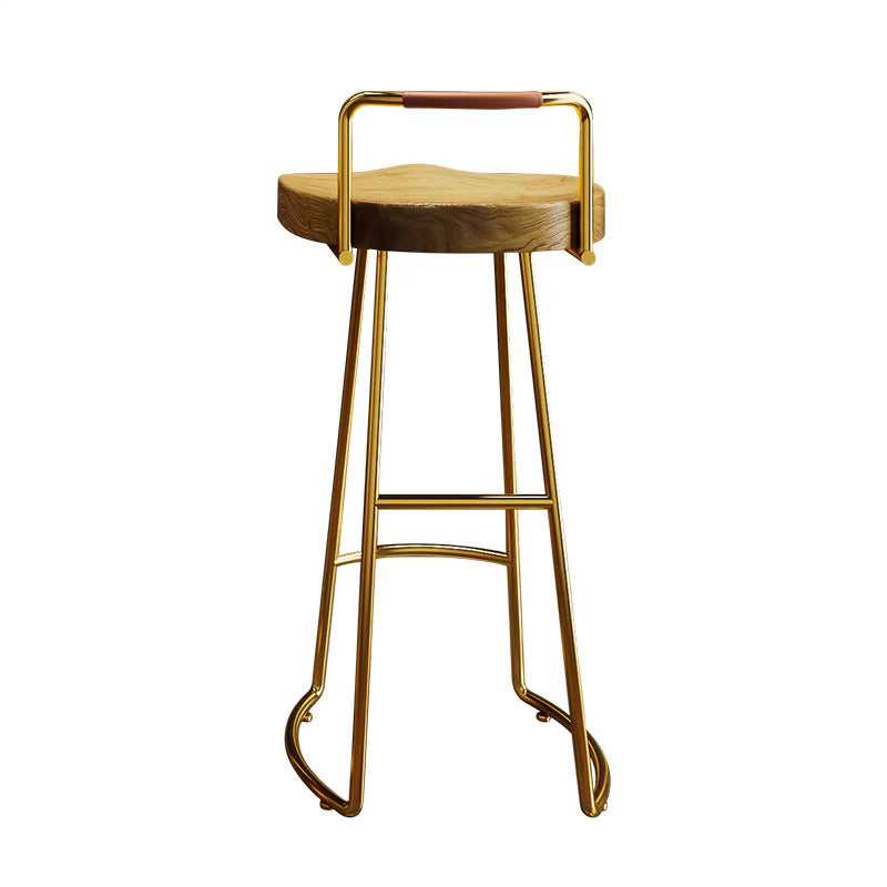 Modern Minimalist Square Iron Wood Bar Stool Low Backrest For Dining Room