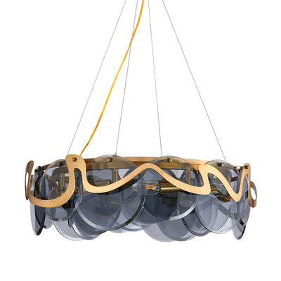 Contemporary Luxury Gold Finish Frame Cloud Texture Glass Disc 8/10-Light Chandelier For Living Room