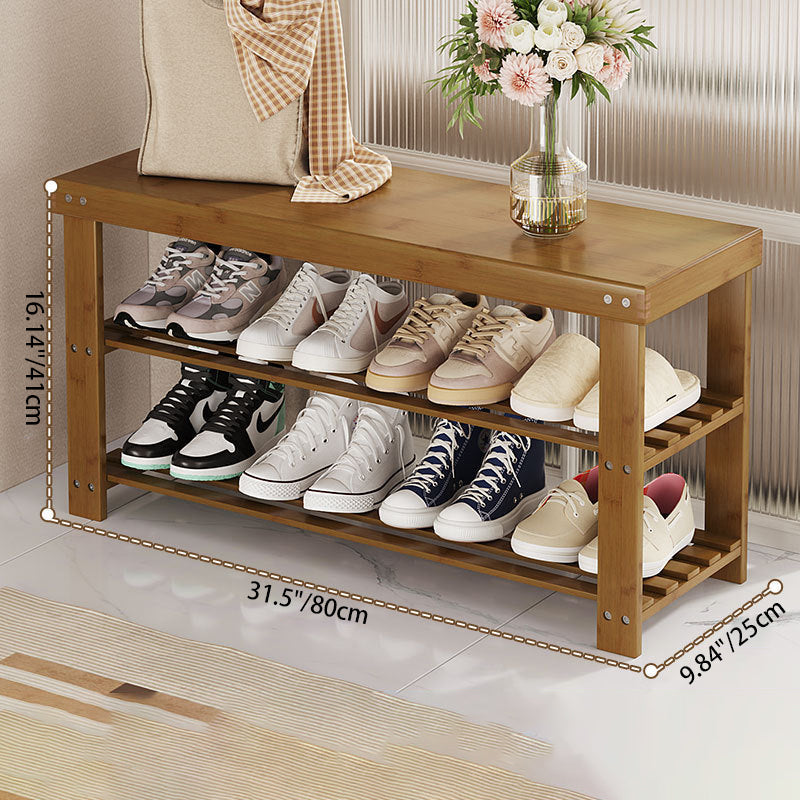 Modern Minimalist Rectangle Heather Bamboo Shoe Storage 2-Shelf For Entryways